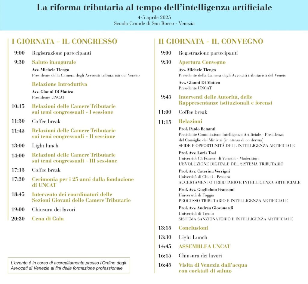 Programma del VIII Convegno Nazionale UNCAT a Venezia