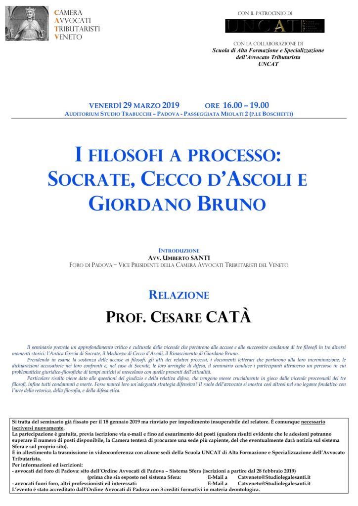 I filosofi a processo: Socrate, Cecco d’Ascoli e Giordano Bruno